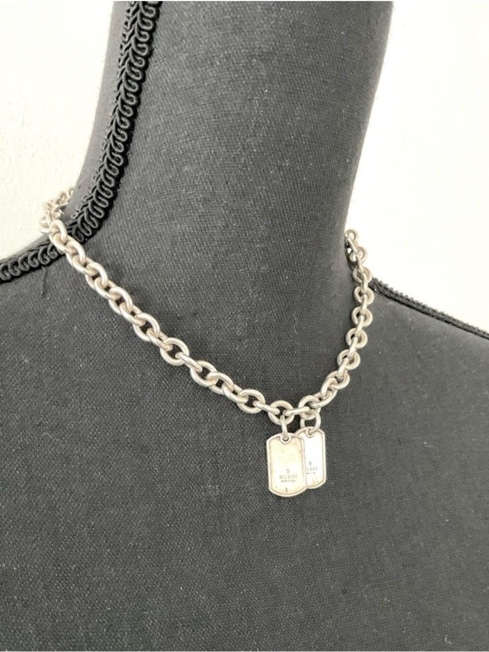 VINTAGE GUCCI 925 STERLING SILVER DOG TAG NECKLACE UNISEX
